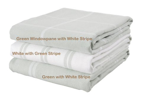 Green Windowpane with White Stripe Cotton Towel