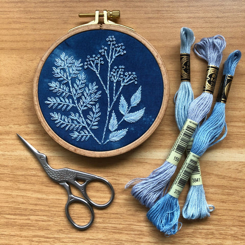 Cyanotype Botanicals- Beginner Embroidery Diy Craft Kit By MCreativeJ