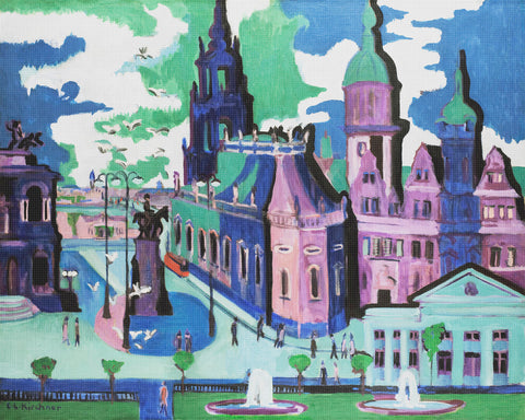 Dresden Schlossplatz by Ernst Ludwig Kirchner Counted Cross Stitch Pattern