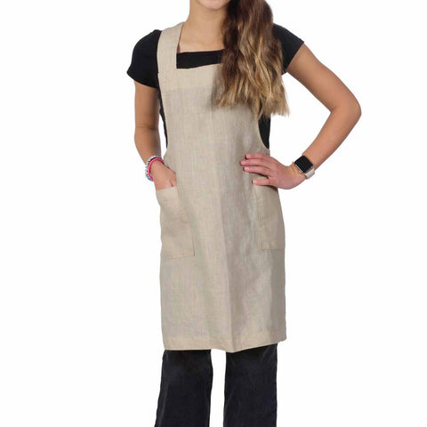 Home Firenze Kids 100% Stonewashed Linen Smock Apron-Natural