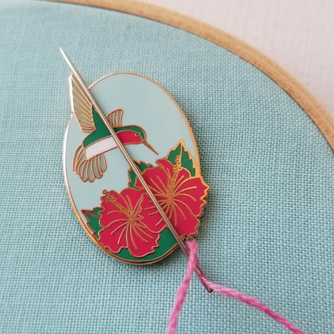 HUMMINGBIRD ENAMEL NEEDLE MINDER By Jessica Long Embroidery