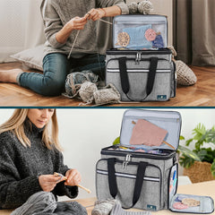 Yarn Organizer Knitting Bag, Large Portable Craft Storage Bag, Stylish Heather Charcoal by Pavilia