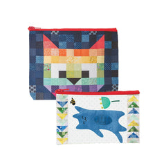 Patchwork Cats Eco Pouch Set of 2 Zippered Organizing Bags