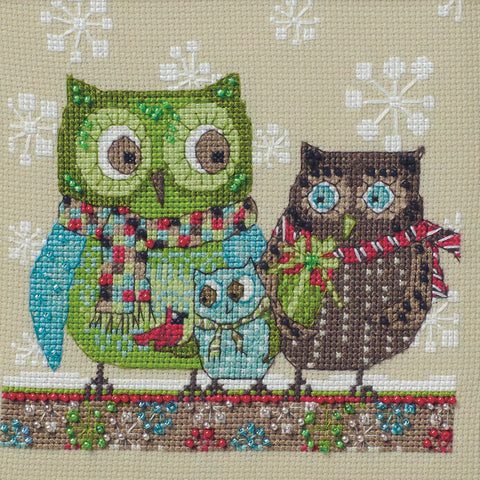 WINTER OWLS designed by Debbie Mumm Counted Cross Stitch Kit 4.5
