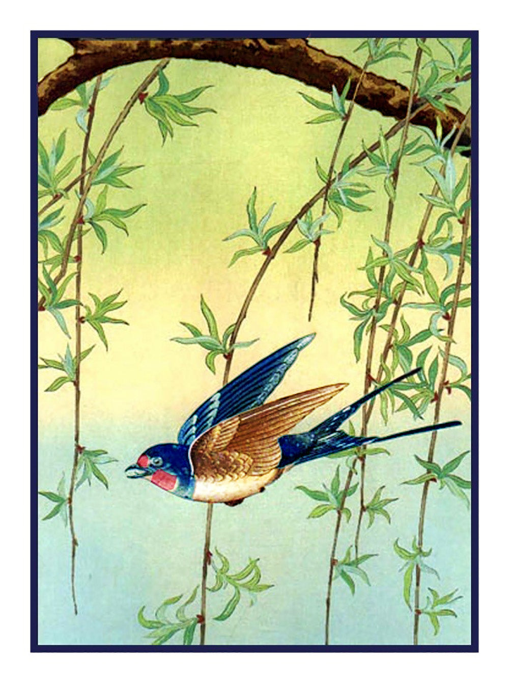 Japanese Artist Ohara Shoson's Blue Bird in Willow Tree Counted 