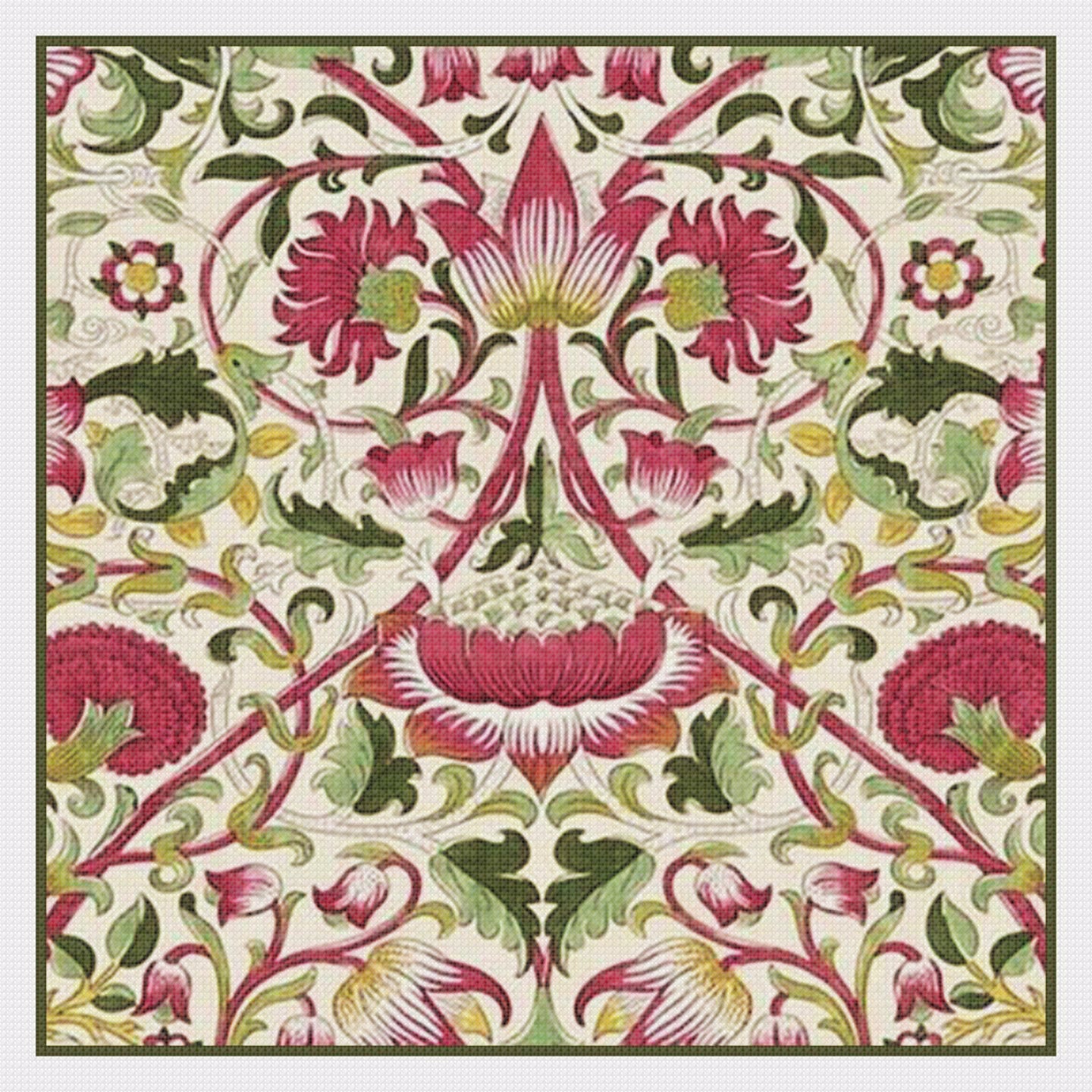 Arts and Crafts Loden Pink Green by William Morris Design Counted 