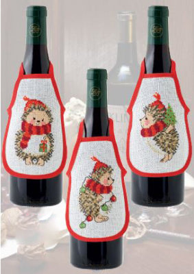 Christmas Hedgehog Bottle Aprons (3 designs) Counted Cross Stitch Kit  by Permin Scandinavian